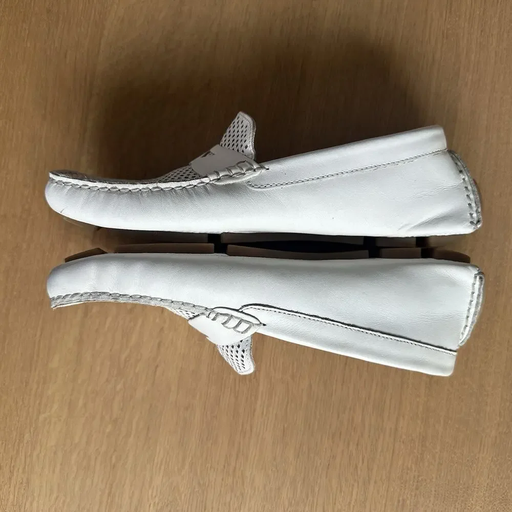 Cole Haan Trillby Driver Penny Loafers 6.5B White Perforated Leather Classic